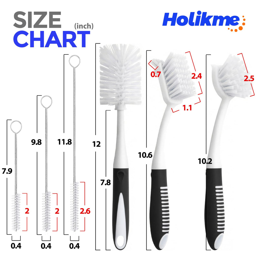 6 Pack Dish Brush Set with Bottle Brush, Dish Scrub Brush,Black