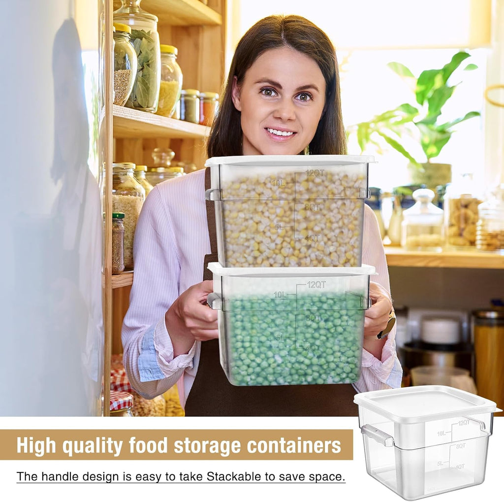 2 Pcs Square Food Storage Containers, White, 12 Qt
