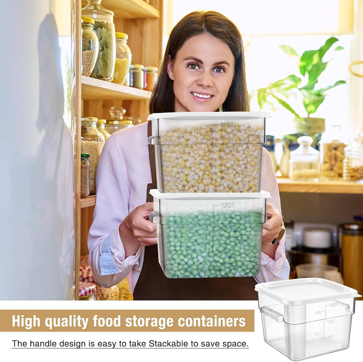 2 Pcs Square Food Storage Containers, White, 12 Qt