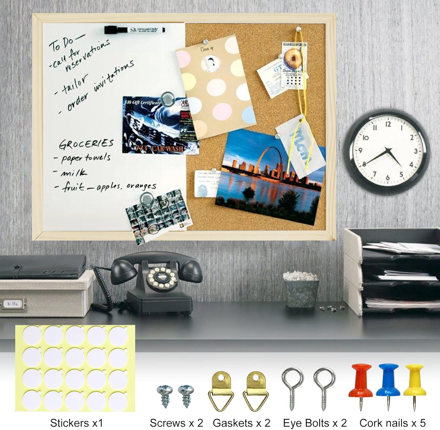 Dry Erase Cork Board 16.5"x12.6", Notice Pin Board, Memo Board, Vision Board, Bulletin Board for Office, Classroom or