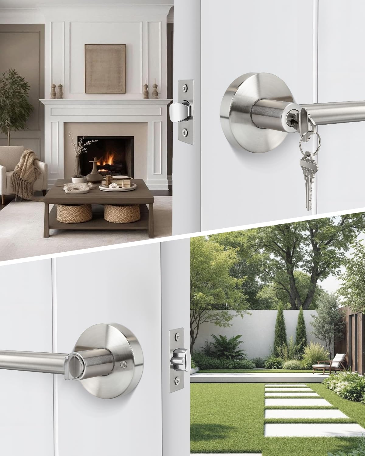 Brushed Nickel Entry Door Handles with Lock and Key 2 Pack