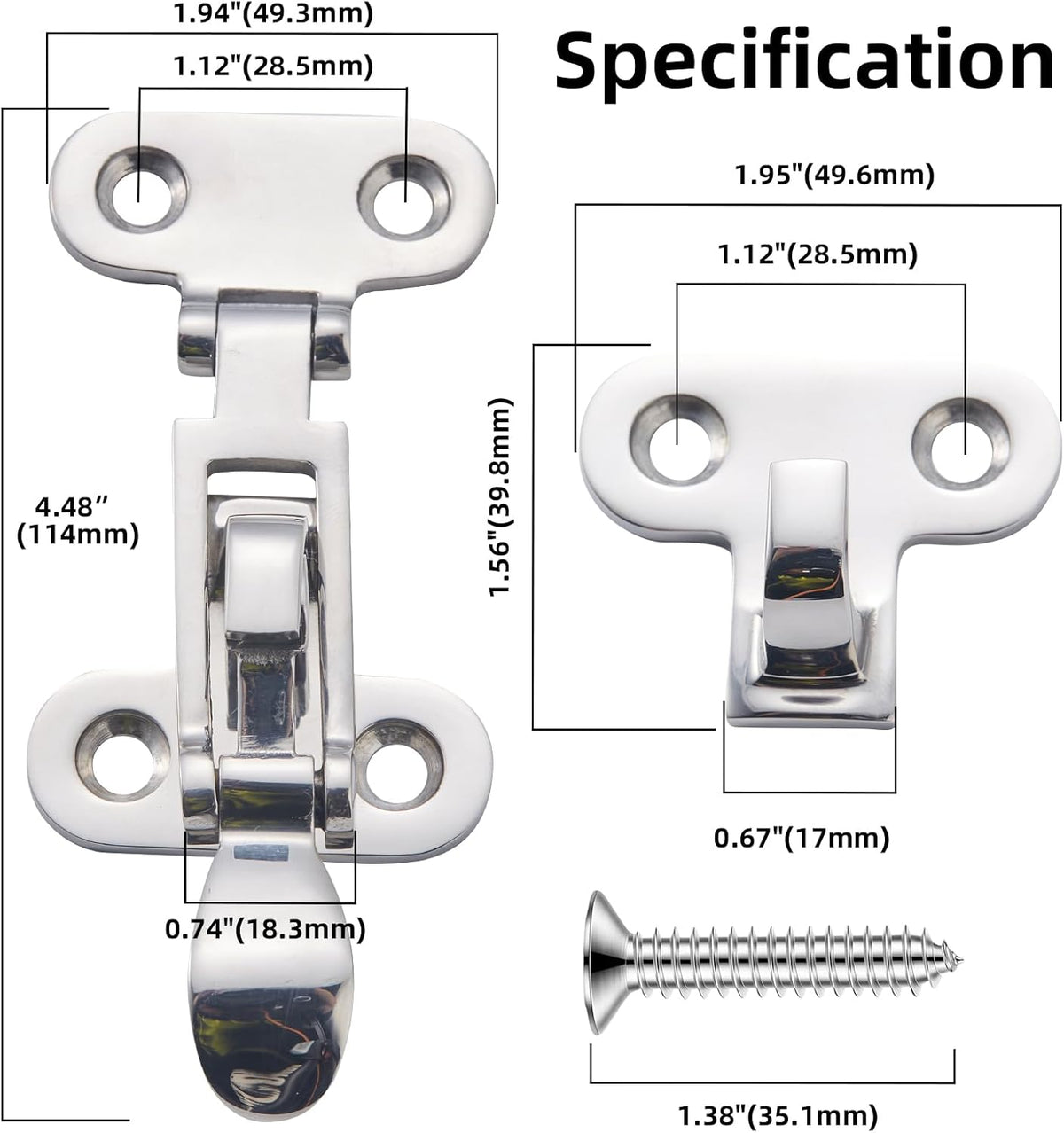 Toggle Lock Boat Hatch Latch,316 Stainless Steel, 2 Pack