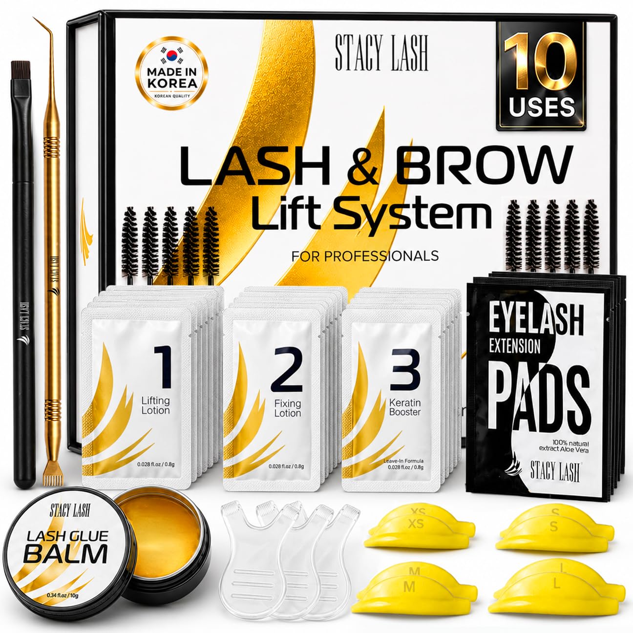Korean Lash Lift Kit, 10 Sets Eyelash Perm & Brow Lamination Kit for DIY Home and Professional Use, Silicone Shields