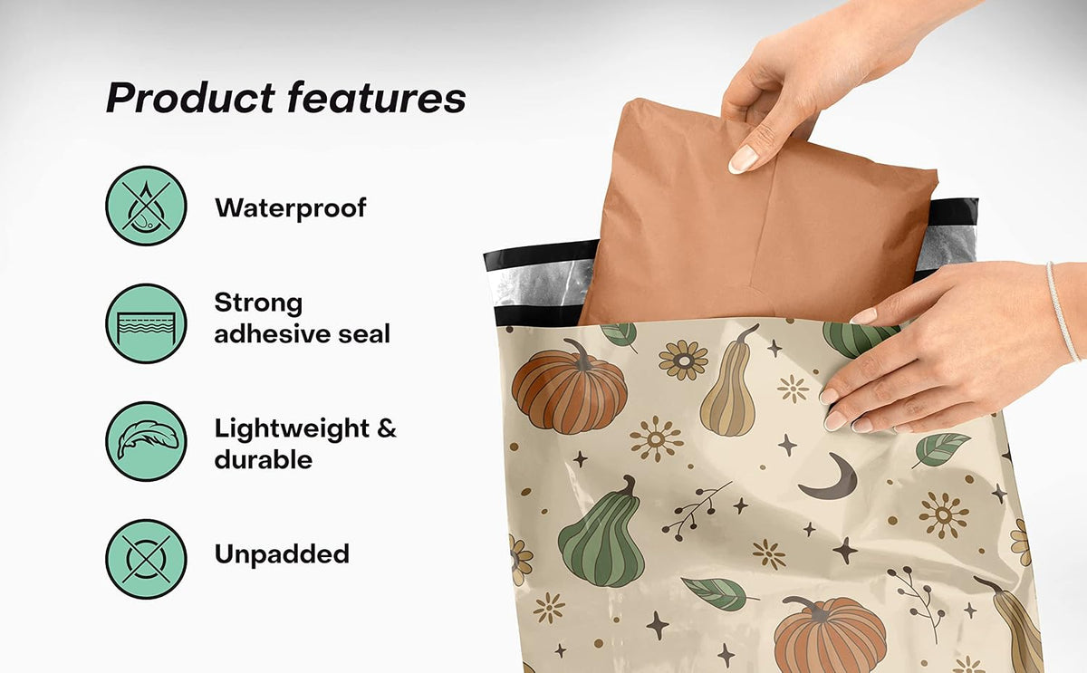 10x13 Poly Mailers, Oh My Gourd Design Shipping Bags, 100 Pack