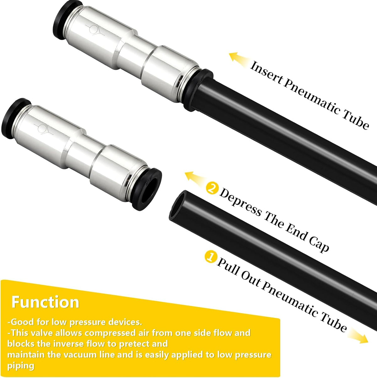 Yoebor 1/4" OD Check Valve Push to Connect Inline Air Pneumatic Valves 2pcs