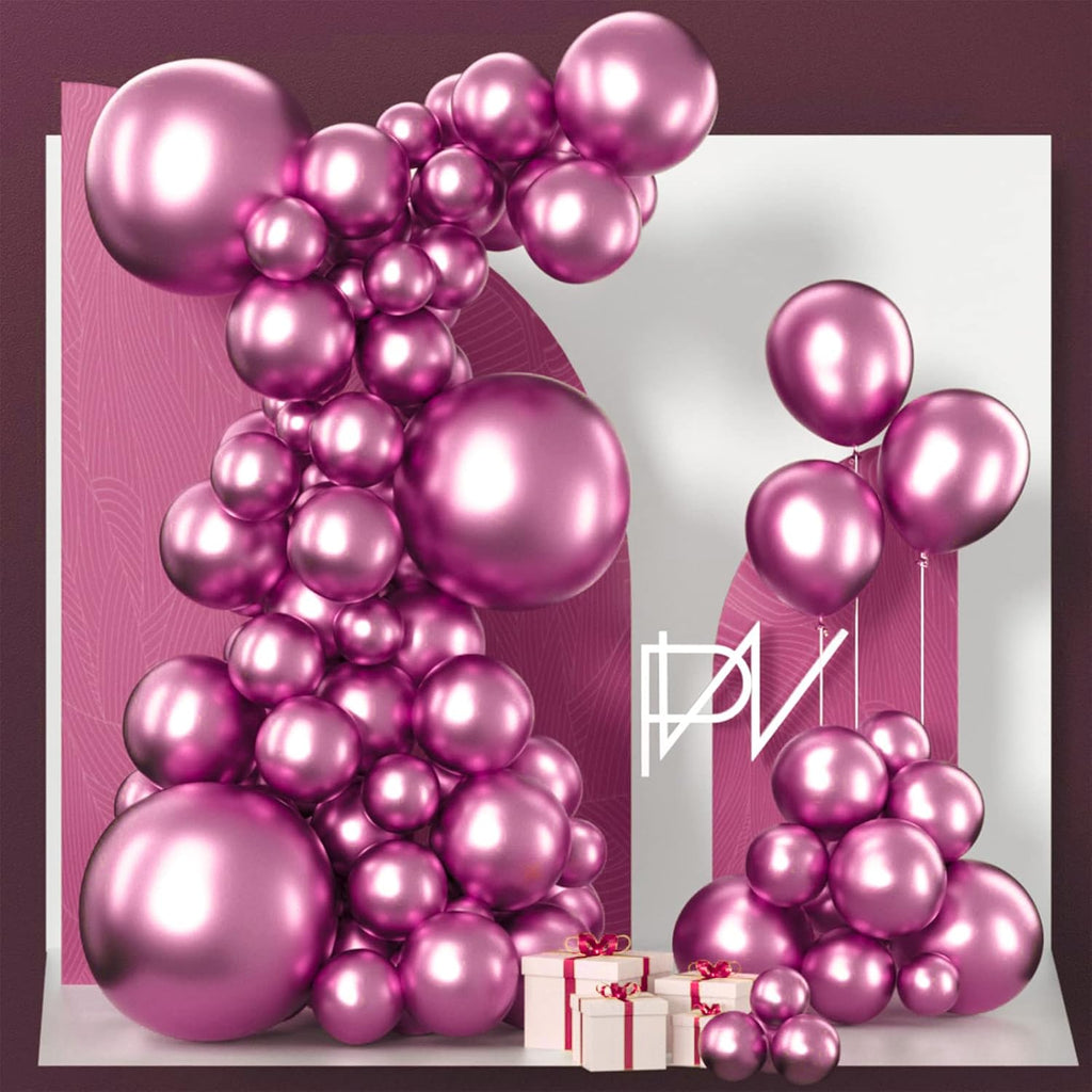Metallic Hot Pink Balloons 100pcs Different Sizes of 18 12 10 5 Inch Chorme Dark Pink Magenta Fuchsia Balloon Arch