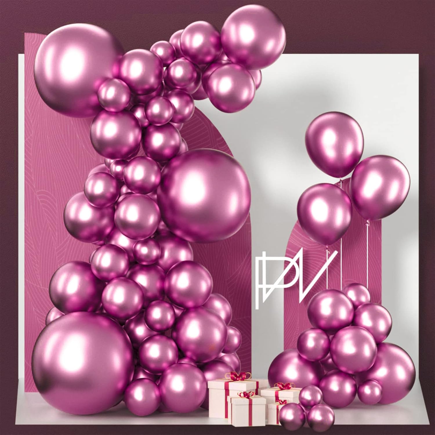 Metallic Hot Pink Balloons 100pcs Different Sizes of 18 12 10 5 Inch Chorme Dark Pink Magenta Fuchsia Balloon Arch