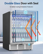 24 Inch Beverage Refrigerator Under Counter,180 Cans,Silver