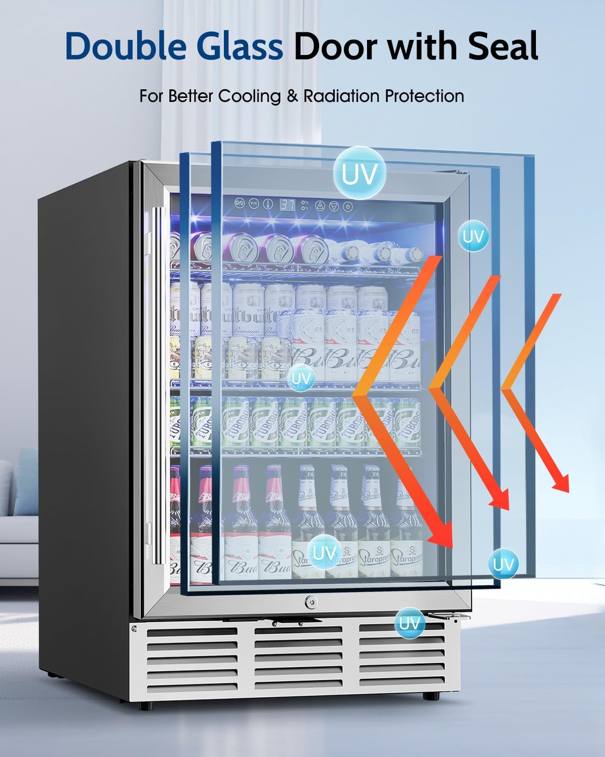 24 Inch Beverage Refrigerator Under Counter,180 Cans,Silver