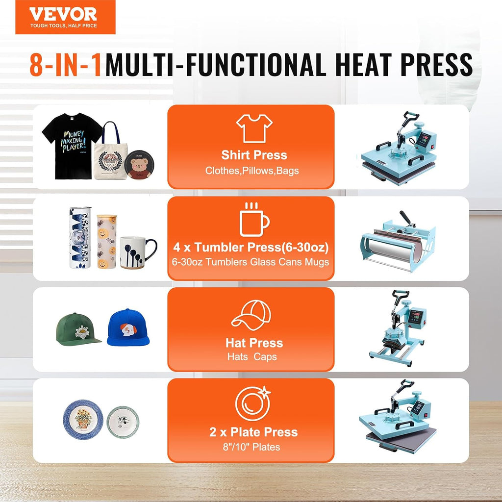 Heat Press Machine 5 in 1 Combo T-Shirt Printing Machine 15x15 Green | Multifunction Transfer for Pillowcases