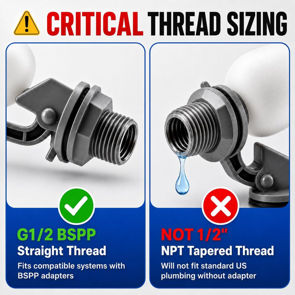 2 Pack 1/2 Inch Straight Thread Auto Fill Float Valve, Automatic Water Level Control Valve with 225° Adjustable Arm for Water Tank, Pond, Chicken Waterer, Livestock Trough