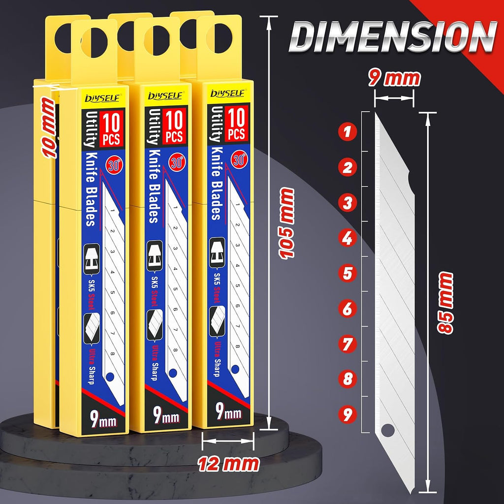 50 Pack Utility Knife Blades, 9mm Snap Off Blades (30°)