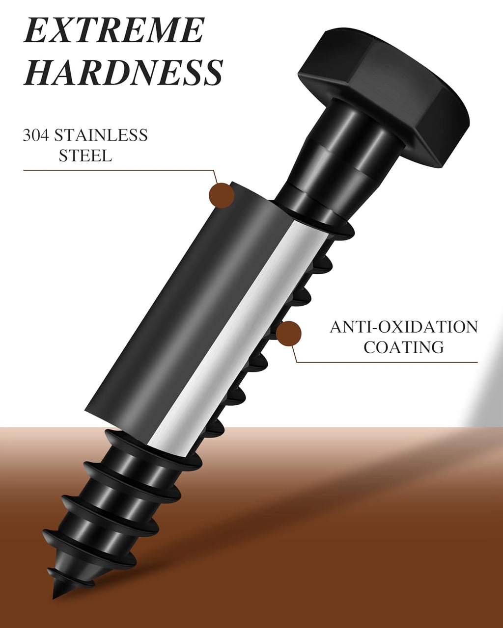 (1Box) 5/16" x 3" Hex Head Lag Screws Bolts with Flat Washers, 12Sets Black 304 Stainless Steel 18-8 Heavy Duty 5/16