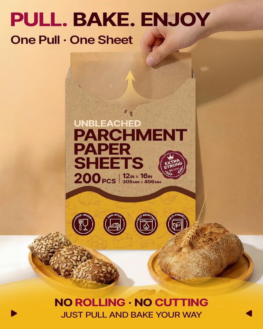 200Pcs 12x16 In Unbleached Parchment Paper for Baking, Precut Parchment Paper Sheets, Heavy Duty Flat Baking Paper