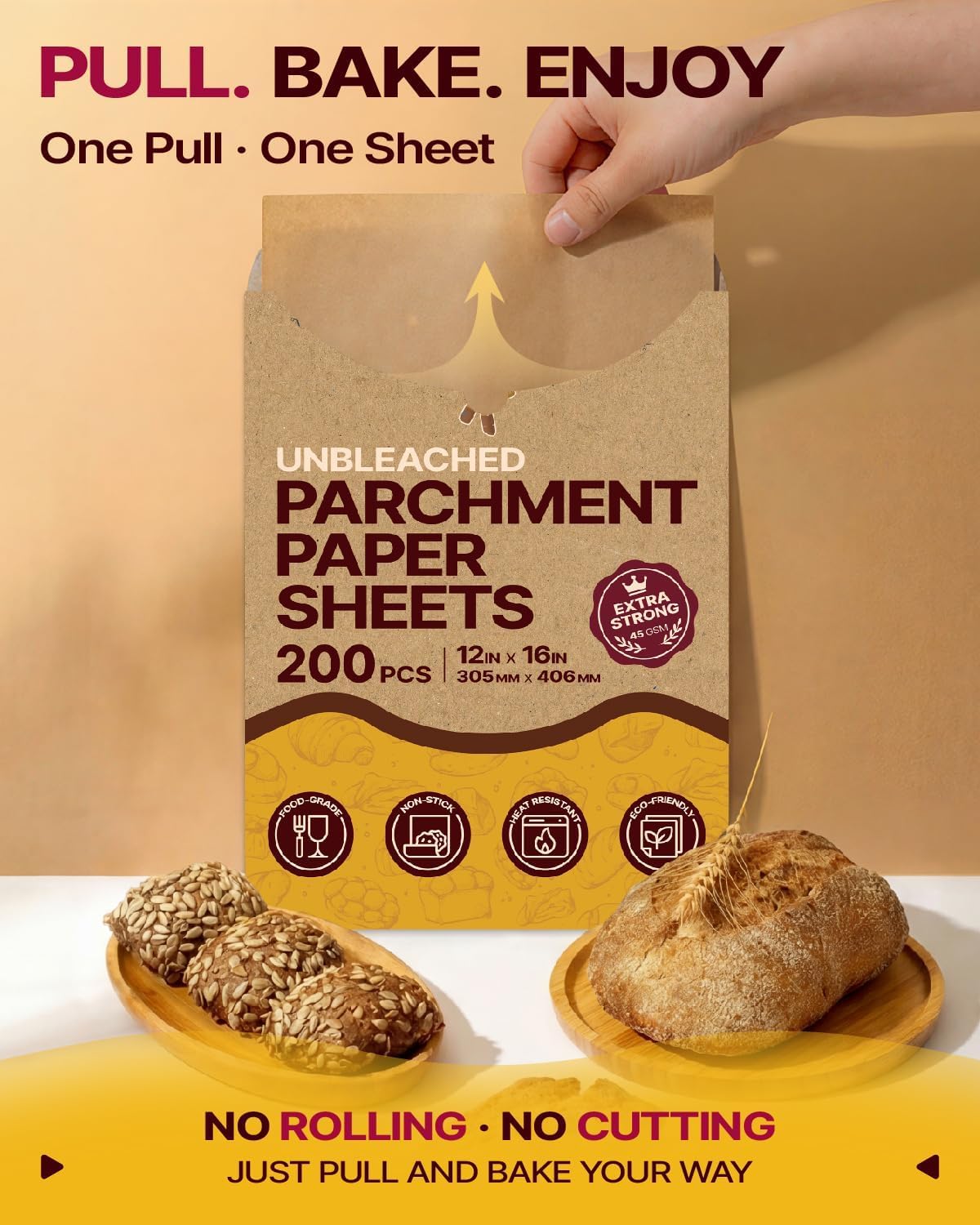 200Pcs 12x16 In Unbleached Parchment Paper for Baking, Precut Parchment Paper Sheets, Heavy Duty Flat Baking Paper