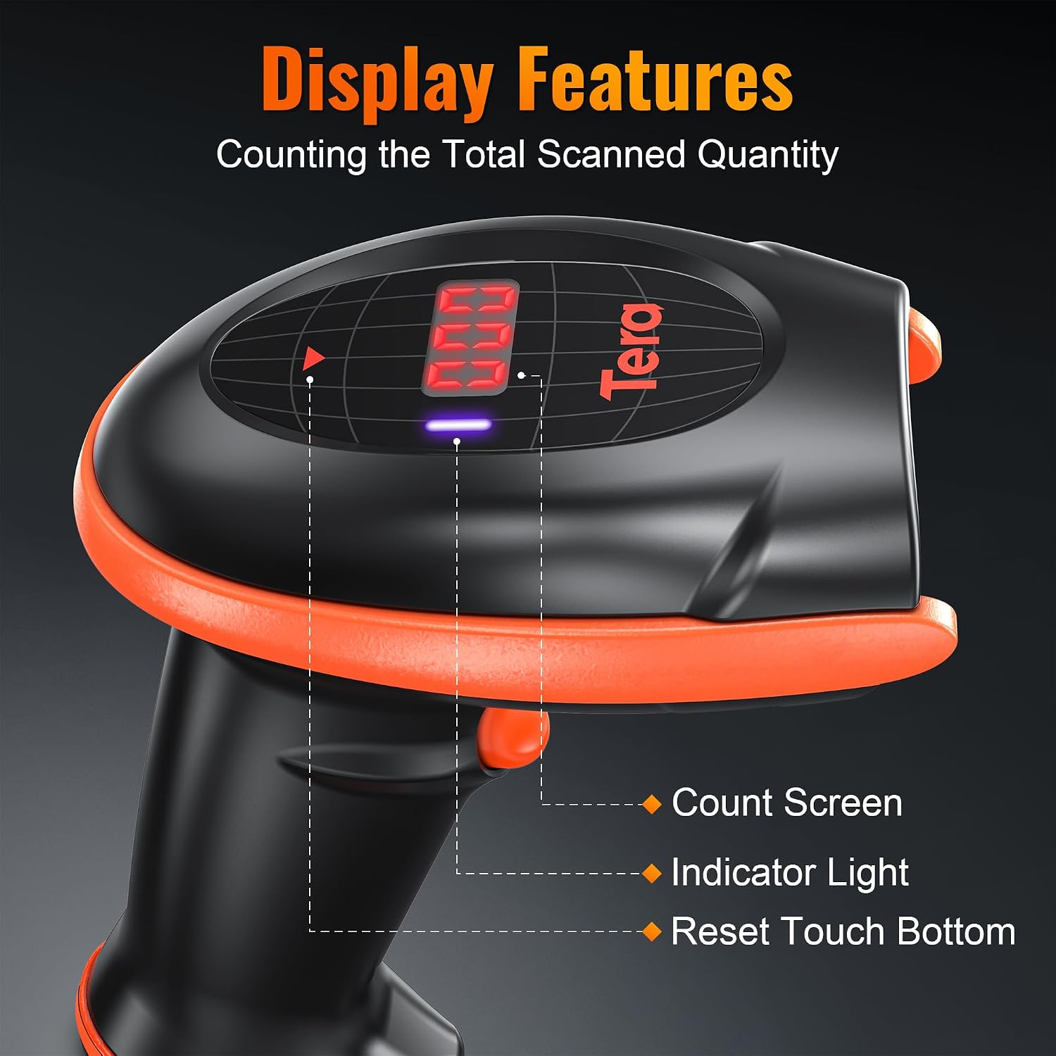 Barcode Scanner Wireless with Cradle: 1D 2D QR Counting Screen, HW0008 | 2.4G Wireless & USB Wired, 640*480 CMOS