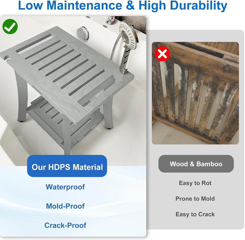 HDPS Shower Benches for Inside Shower to Sit on, Waterproof Shower Stool for Shaving Legs, Heavy Duty 400LBS Shower