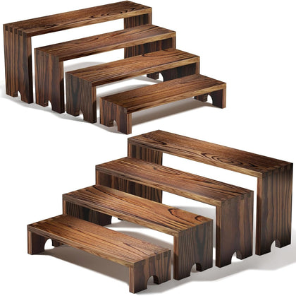 2 Set wood tone Wooden Tiered Display Stands 4 Tier Stackable Pine Wood Display Risers, Suitable for Vendor Events
