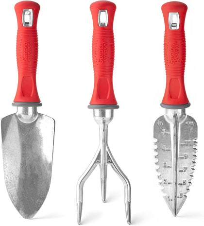 3-Piece Hand Tool Combo Set | Trowel, Transplanter and Cultivator | Heavy Duty Lawn and Garden Set, Digging