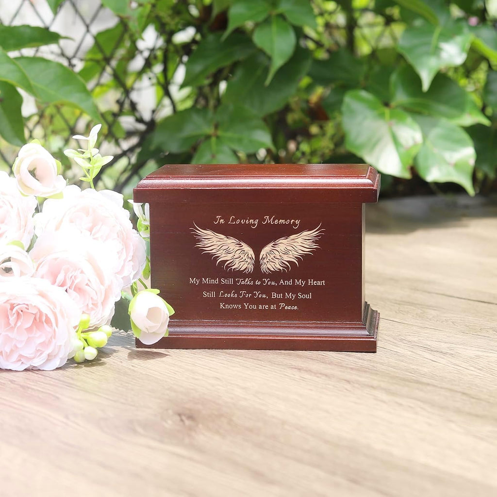 6 Inch Small Wooden Urn for Human Ashes - Keepsake Urn for Men & Women, Funeral Ashes Holder, Wooden Urn Box and