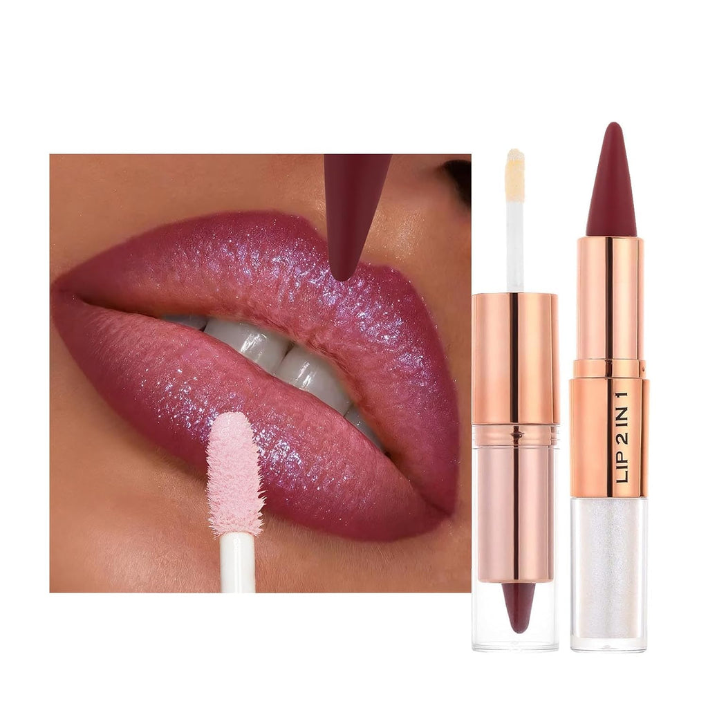 Clear Gloss and Lip Liner Liquid Lipstick Lip Combo, Lip Combo Sets for Black Women,High Pigmented Matte Lip Kit