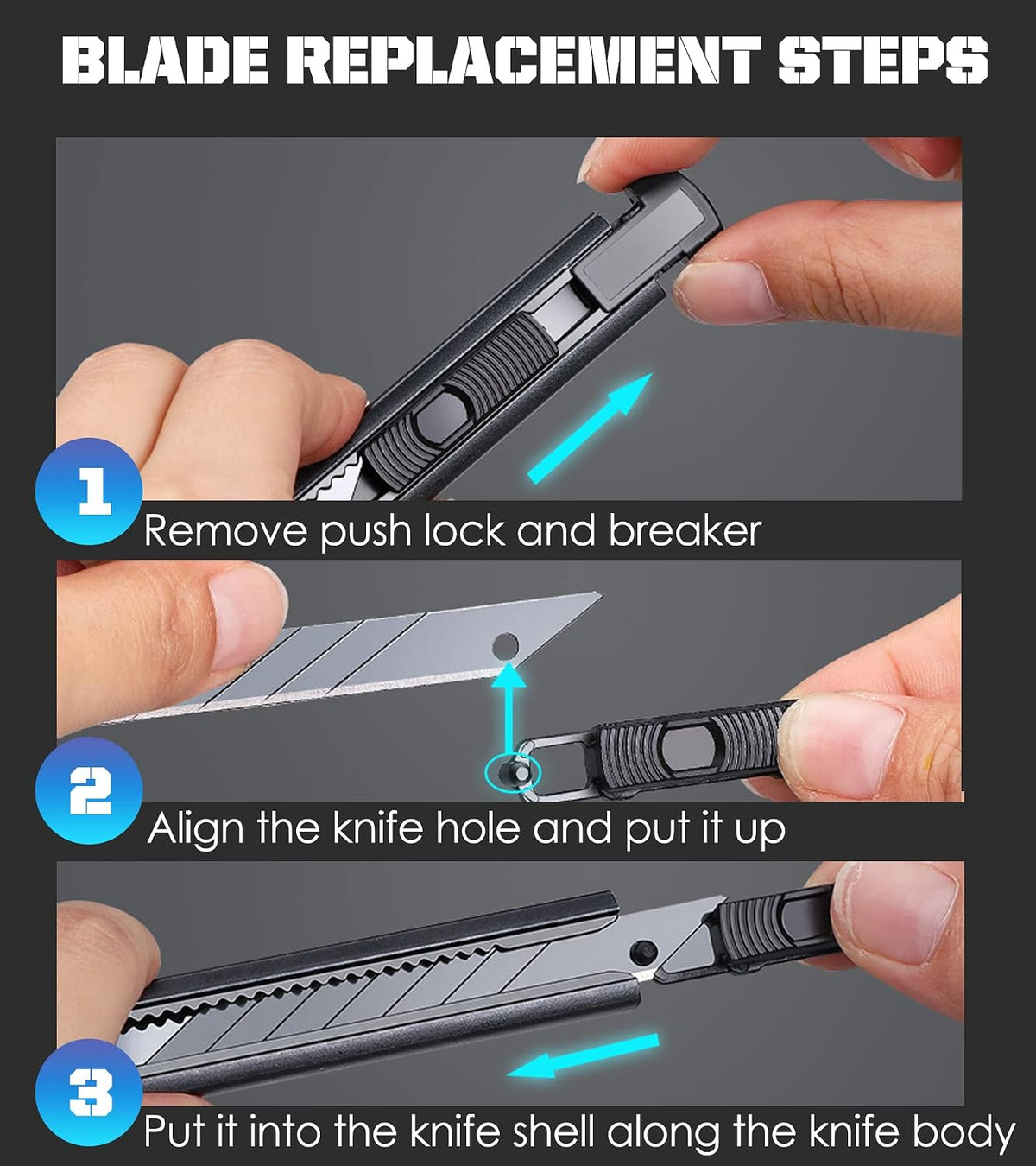 6 Pack Utility knife Retractable with 30 Degree Snap Off Blade Lockable Cardsharp Box Cutter Knife with Extra 20