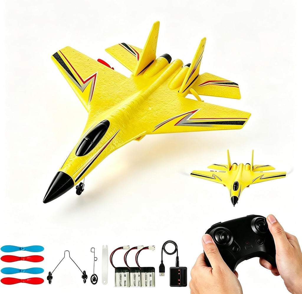 RC Plane,Foam Remote Control Airplanes,2.4GHz RC Airplane Fighter Jet Drone with LED Light, 360° Flip,Easy to Fly RC