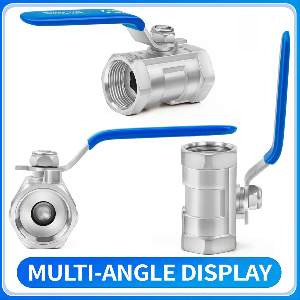 ChillWaves 304 Stainless Steel 1 PC Type Ball Valve，1/4" NPT Female Standard Port with Hex Nipple(2-SET)