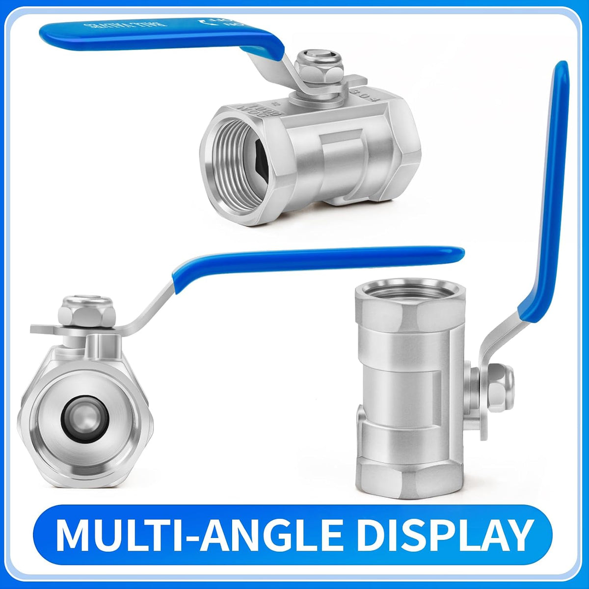 ChillWaves 304 Stainless Steel 1 PC Type Ball Valve，1/4" NPT Female Standard Port with Hex Nipple(2-SET)