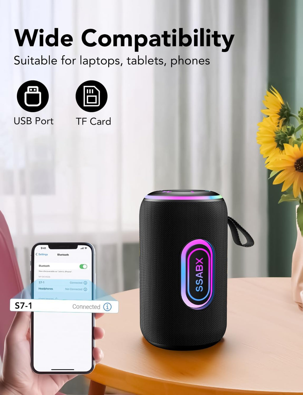 Portable Bluetooth Speaker, Bluetooth 5.4 Speaker, 30W Dual Speaker, 2.0 Channel, Deep Bass, 30H Playtime, Colorful