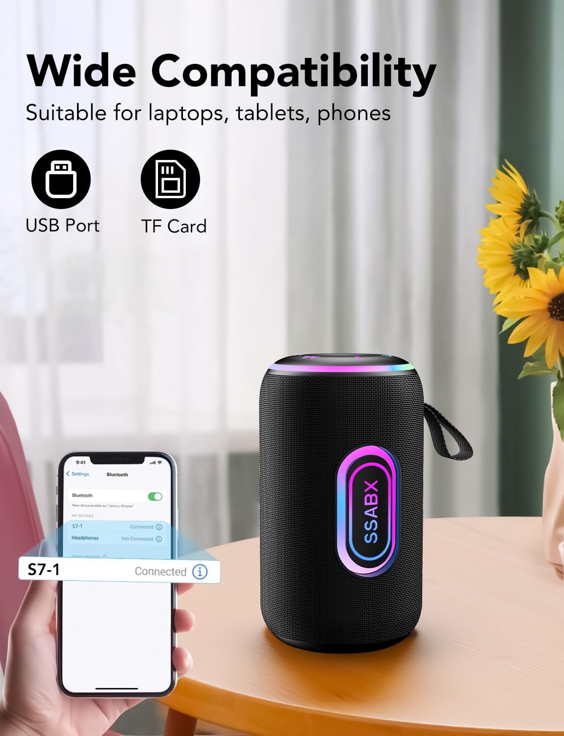Portable Bluetooth Speaker, Bluetooth 5.4 Speaker, 30W Dual Speaker, 2.0 Channel, Deep Bass, 30H Playtime, Colorful