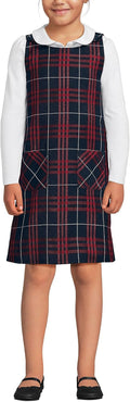 Girls Plaid Button Shoulder Patch Pocket Jumper 3 Classic Navy Large Plaid