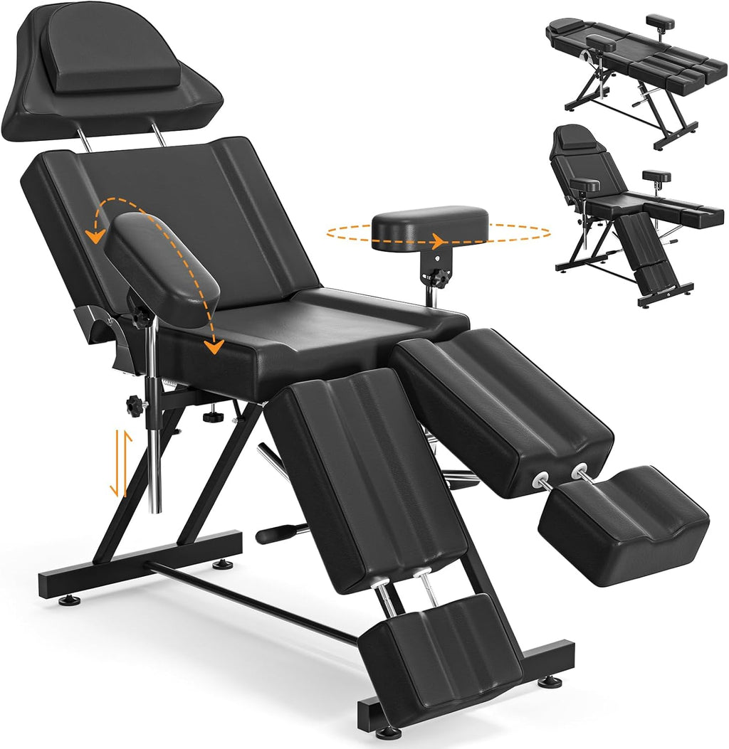 Tattoo Chair for Client, Spa Bed Adjustable Armrests Split Legs