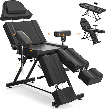Tattoo Chair for Client, Spa Bed Adjustable Armrests Split Legs