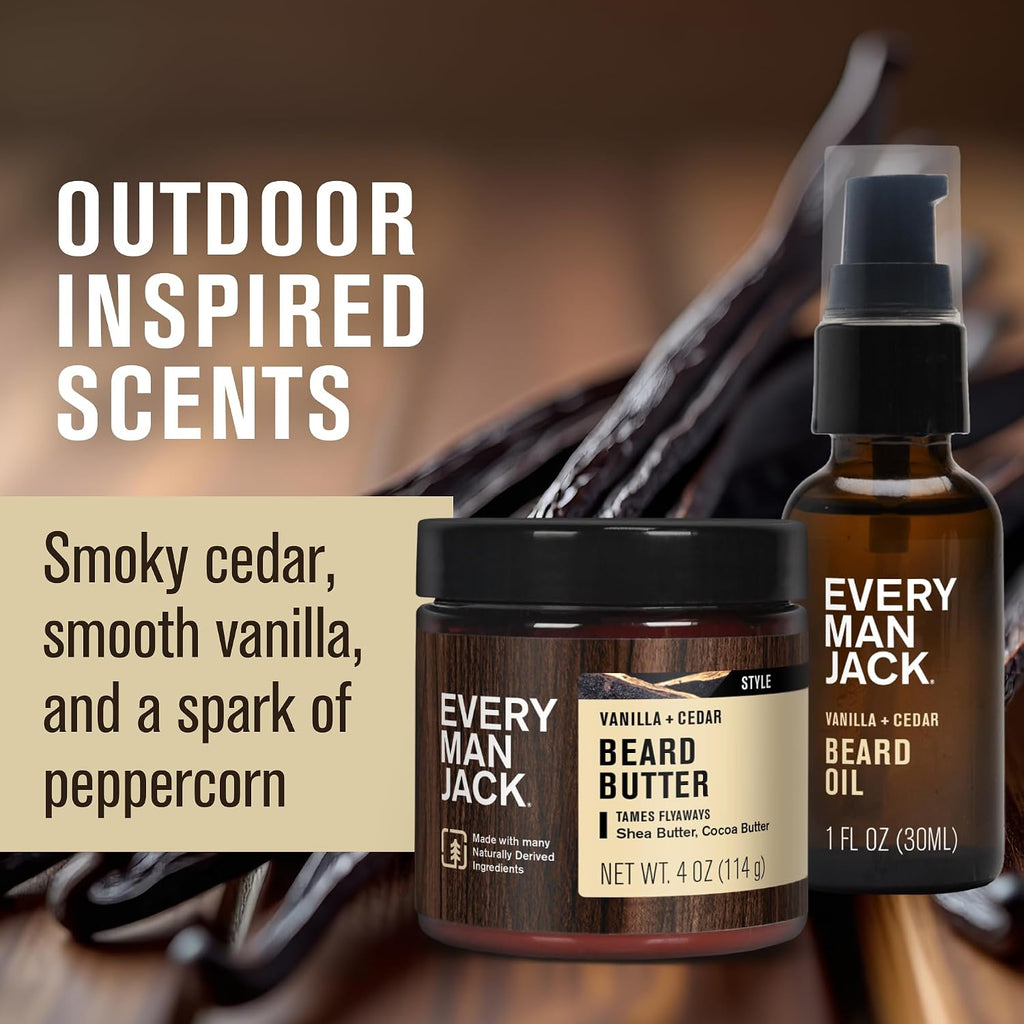 Hydrating Beard Oil & Butter for Men, Vanilla Cedar | Condition, Soften & Style Dry Beard & Scruff, Naturally Derived