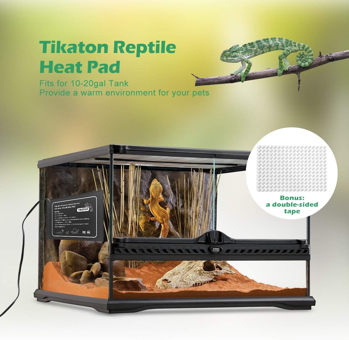 Reptile Heat Pad - Adjustable Temperature Under Tank Heater for 10-20gal/30-40gal Tank, Terrarium Heat Mat for