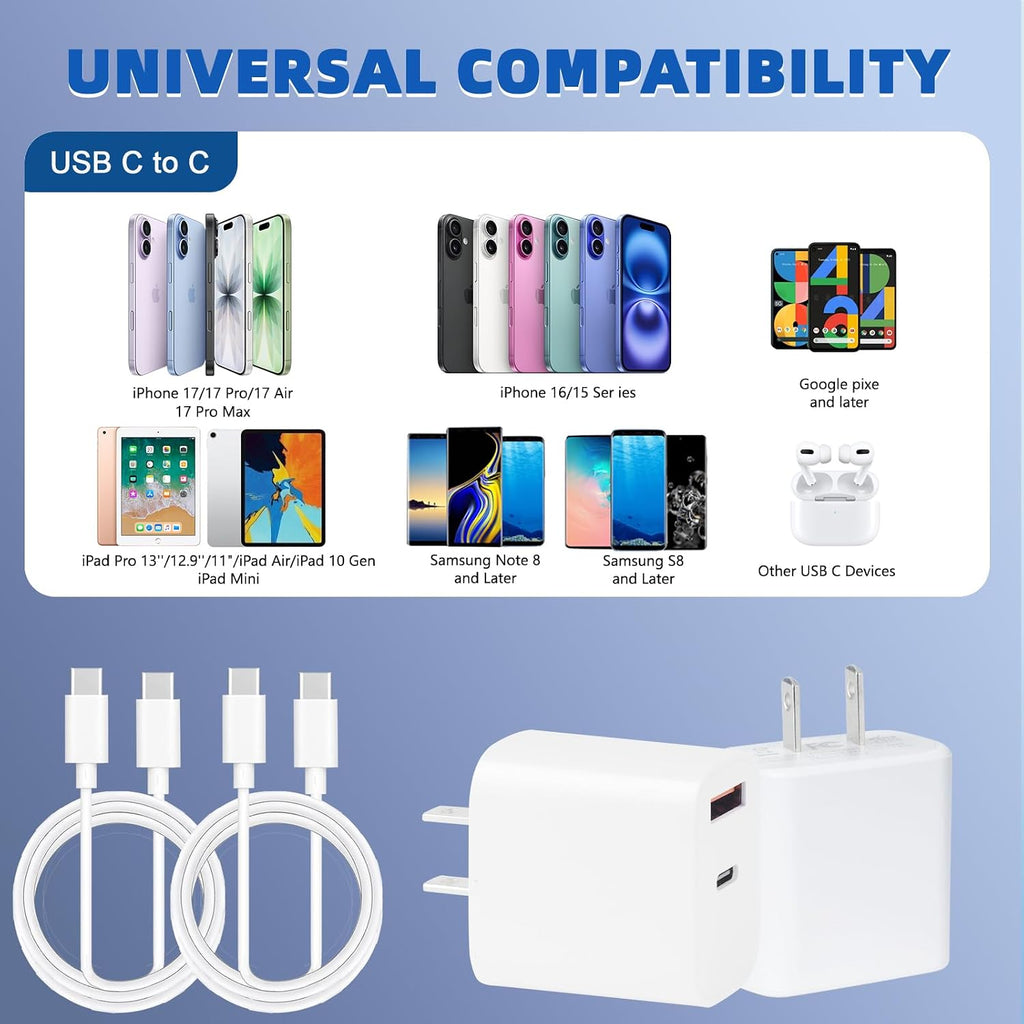 iPhone 17 16 15 Charger Fast Charging,40W Dual Port A/C Phone Charger Fast Charging USB C Wall Charger Block Quick