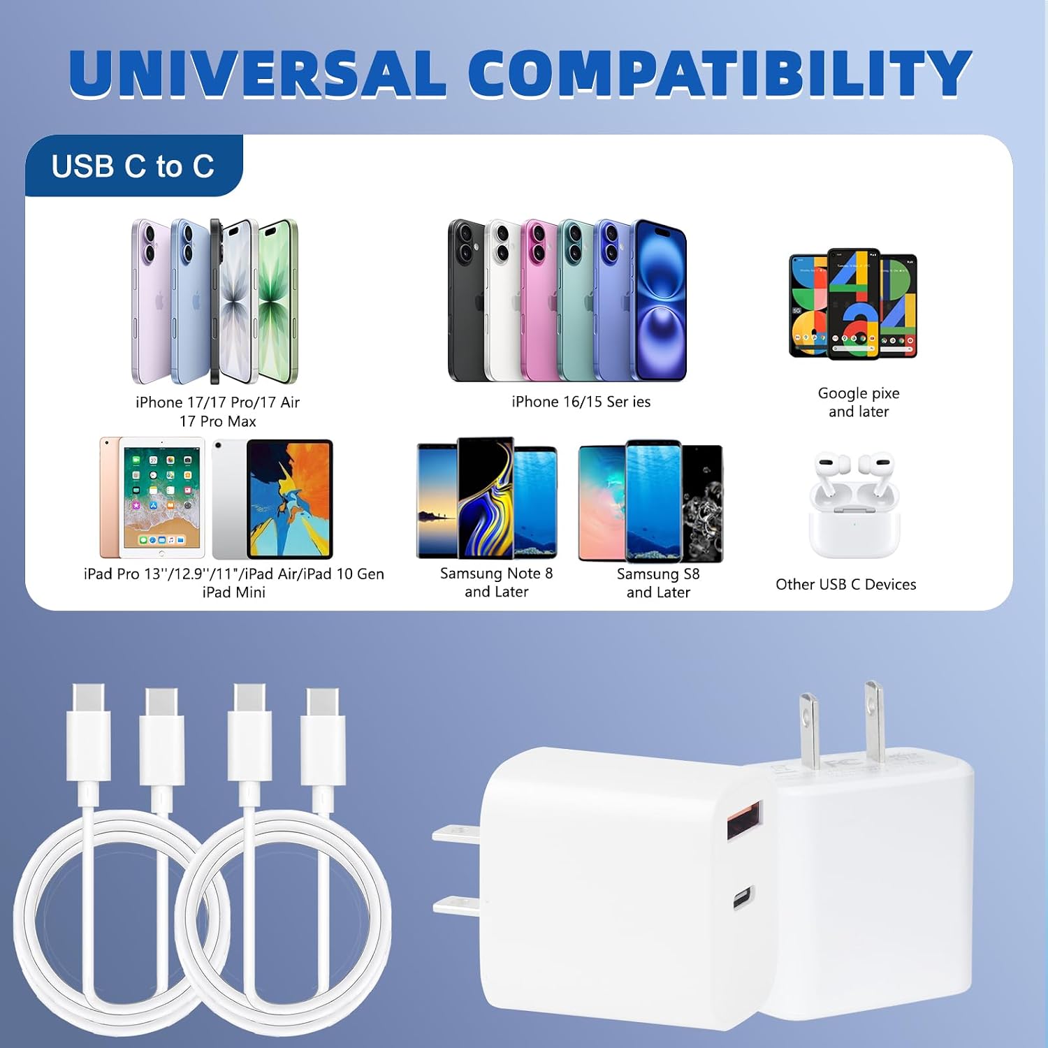 iPhone 17 16 15 Charger Fast Charging,40W Dual Port A/C Phone Charger Fast Charging USB C Wall Charger Block Quick