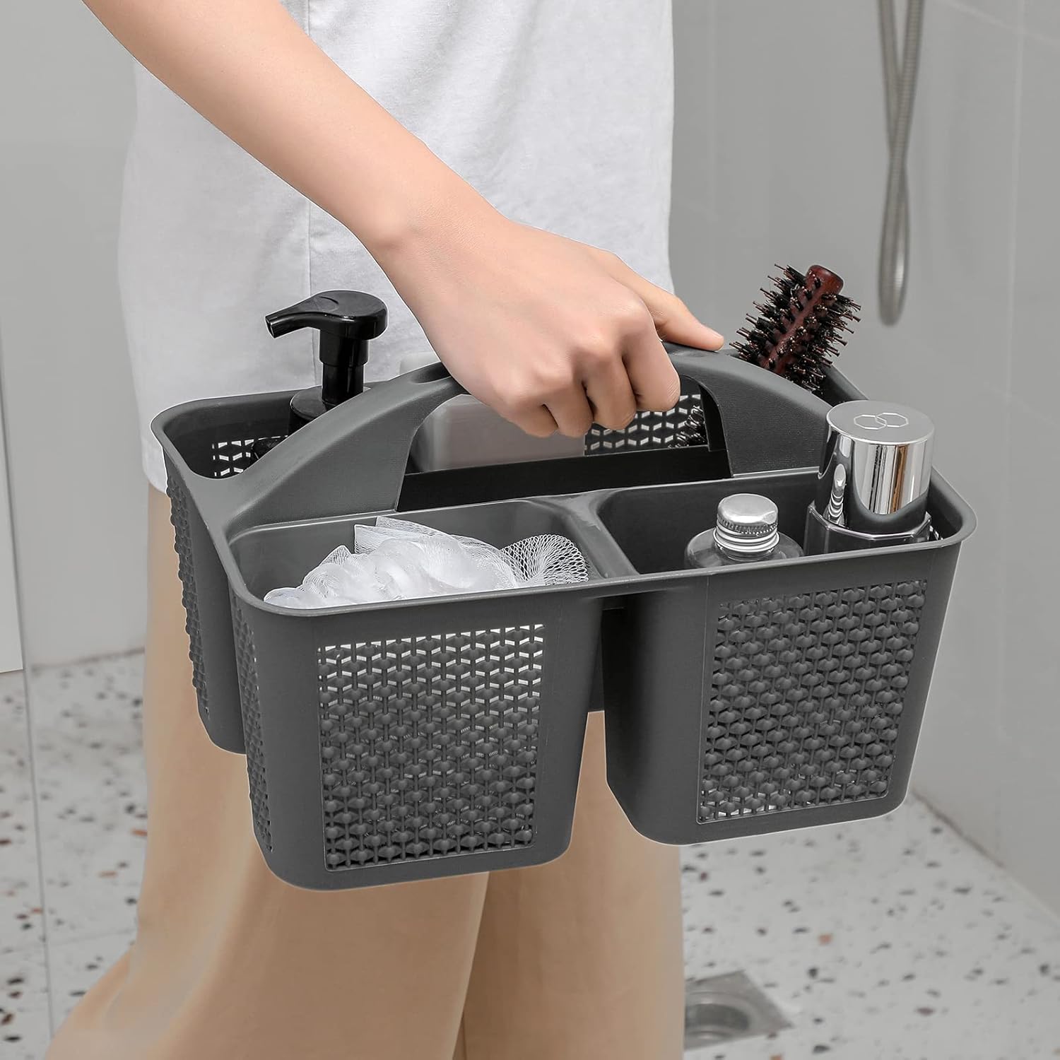 Plastic Portable Shower Caddy Bucket, Cleaning Shower Basket with Handle Compartments Storage Organizer for Bathroom
