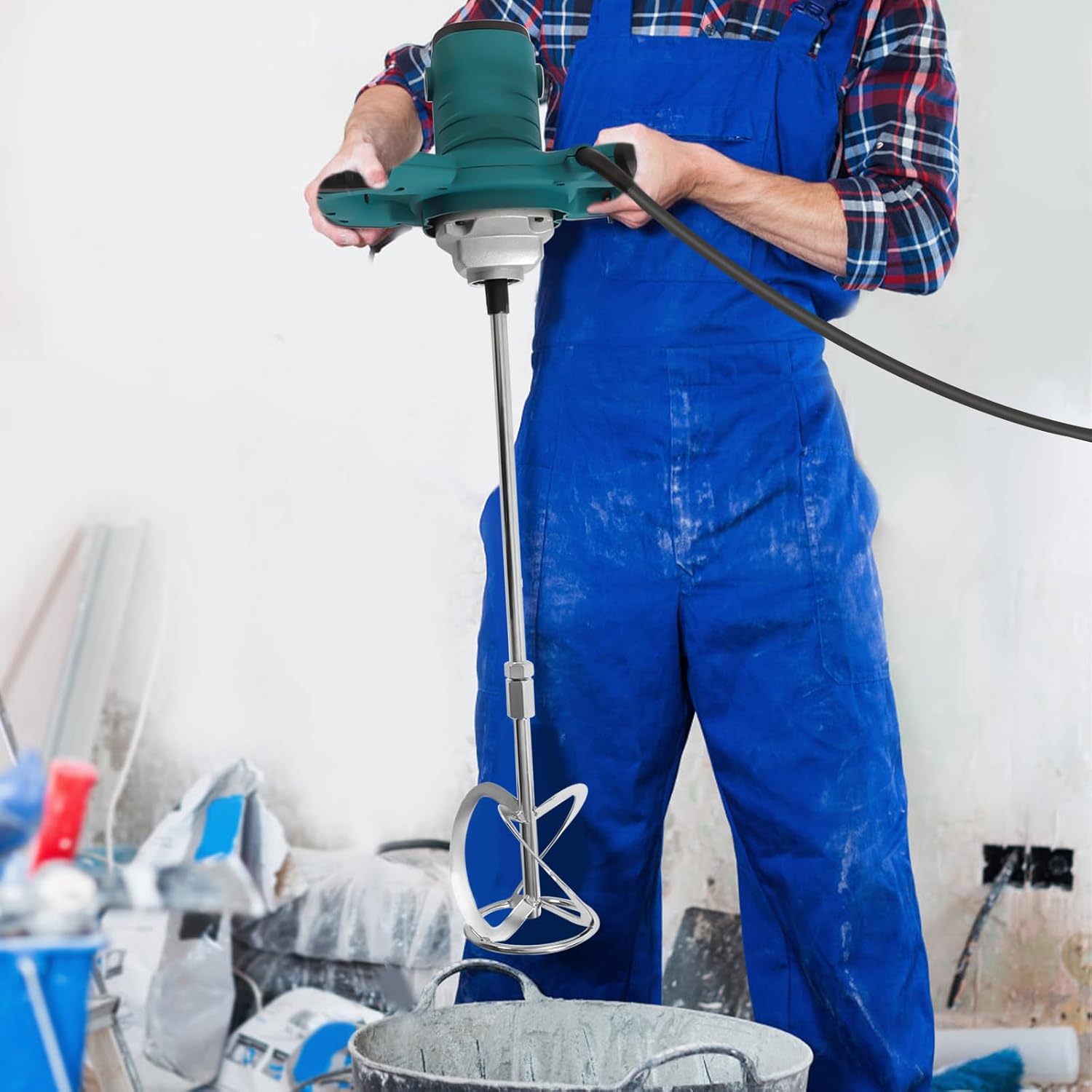 Electric Concrete Mixer - 2100w 110v Portable Handheld Cement Mixer, with 6-Speed Adjustable Mud Mixing Drill & Paddle
