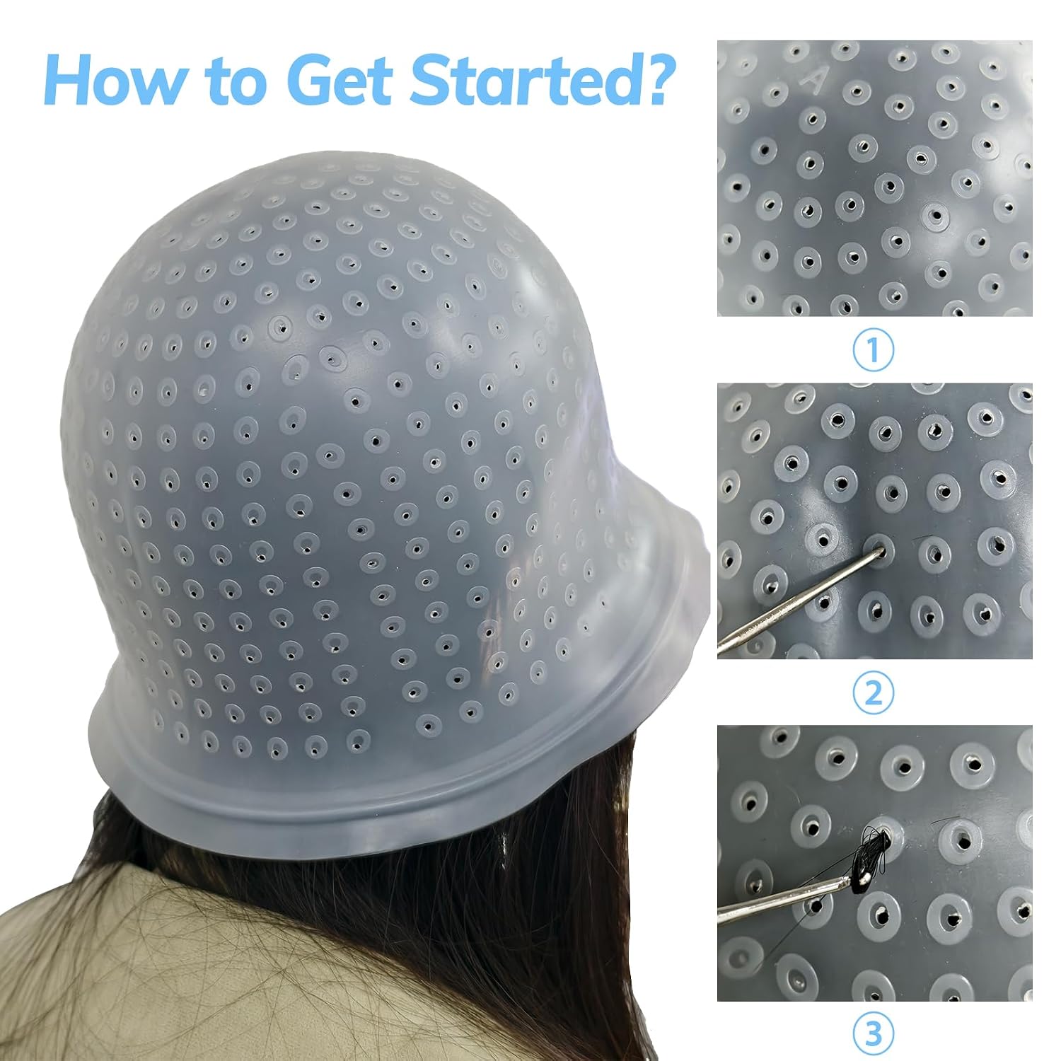 Silicone Highlight Cap Set for Salon Hair Dyeing Color Hair, 8-pcs