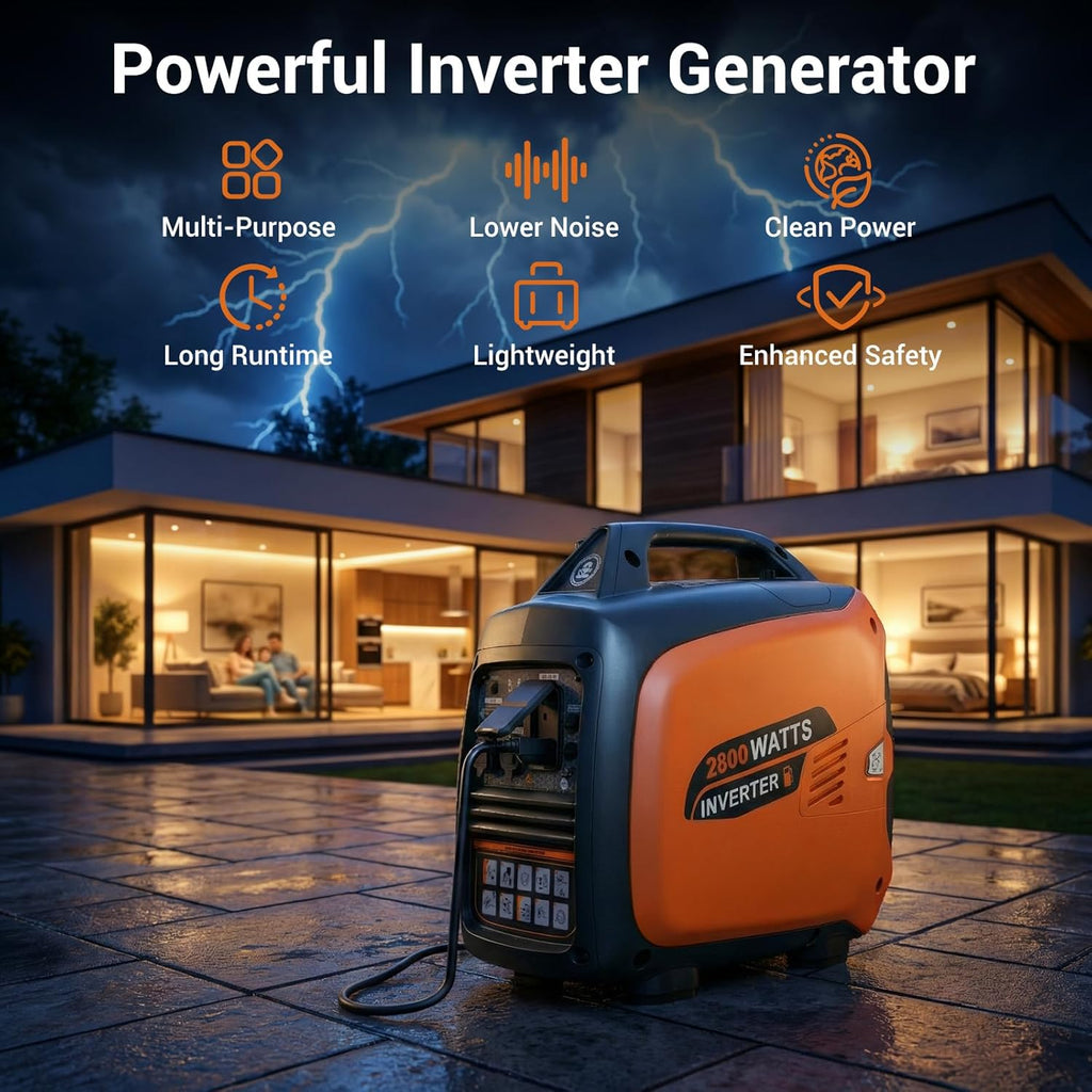 2800W Quiet Gas-Powered Inverter Generator for Home Use, Camping, RV, 40Lbs, Non-Battery Operated, EPA Compliant