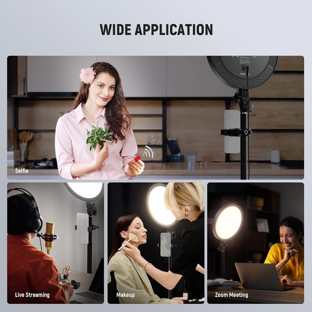 Basics 12" 24W Large Ring Light w 68" Stand/Phone Holder for iPhone | Remote, Video Recording Selfie Streaming Makeup
