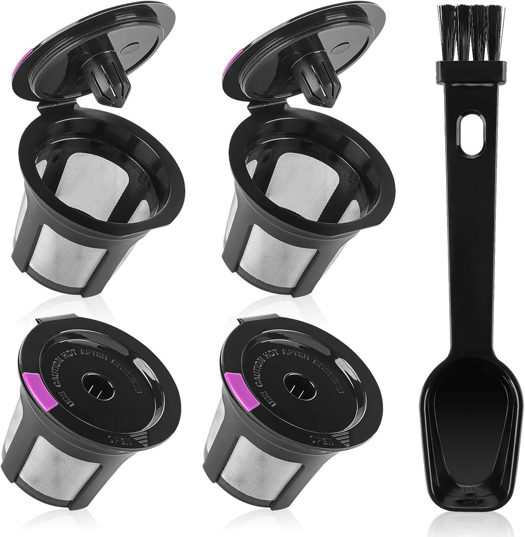Reusable K Cups, 4 Pack Reusable Coffee Pods with Coffee Spoon, Refillable K Cups Coffee Filters with Food Grade