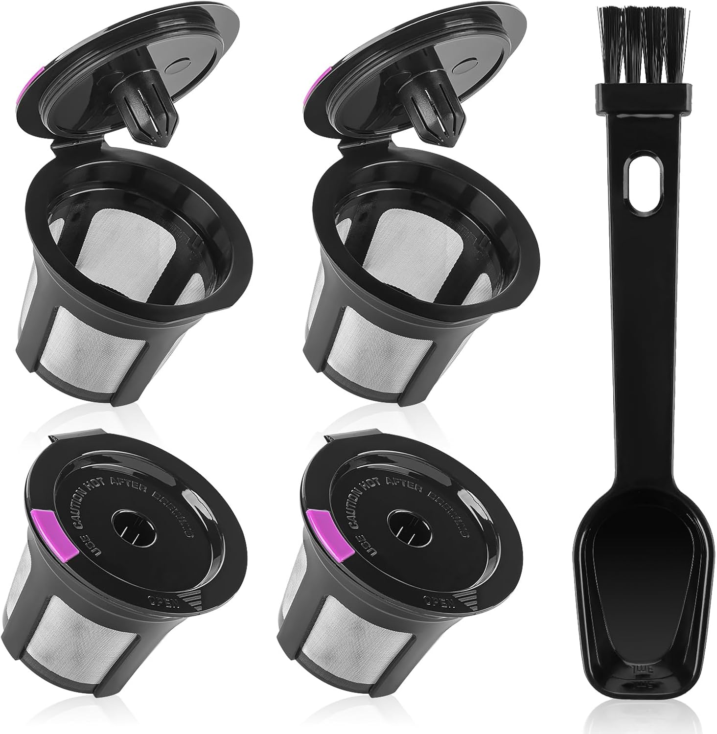 Reusable K Cups, 4 Pack Reusable Coffee Pods with Coffee Spoon, Refillable K Cups Coffee Filters with Food Grade