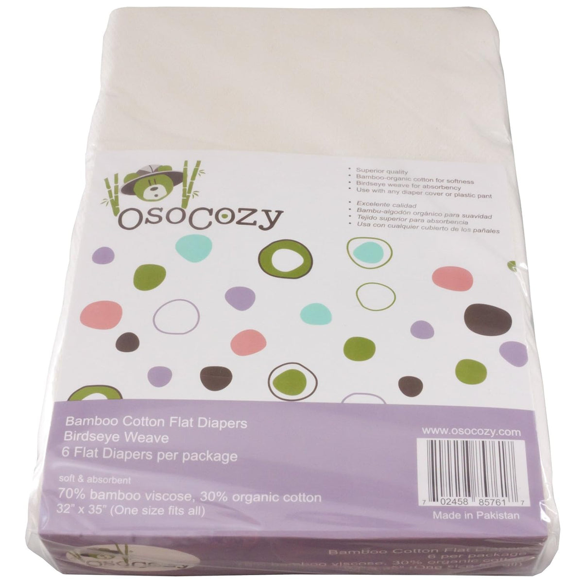 Bamboo/Organic Cotton Flat Cloth Diapers - Birdseye Weave - 32 x 35 Inch One-Layered Nappies, Super Soft 70% Bamboo