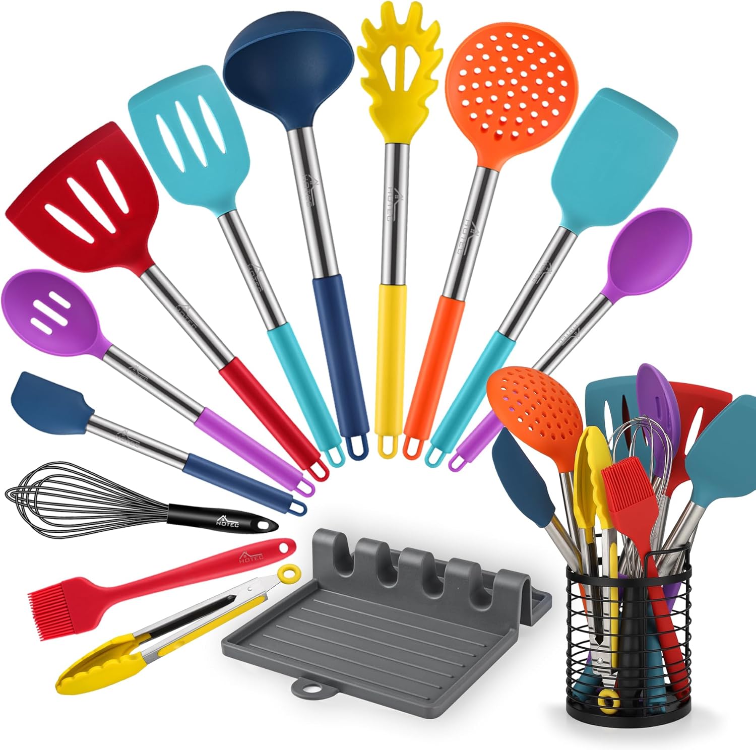 446°F Heat Resistant Silicone Kitchen Utensils, Cooking Utensil Set, Spatula Set, BPA Free, Kitchen Gadgets, Utensils