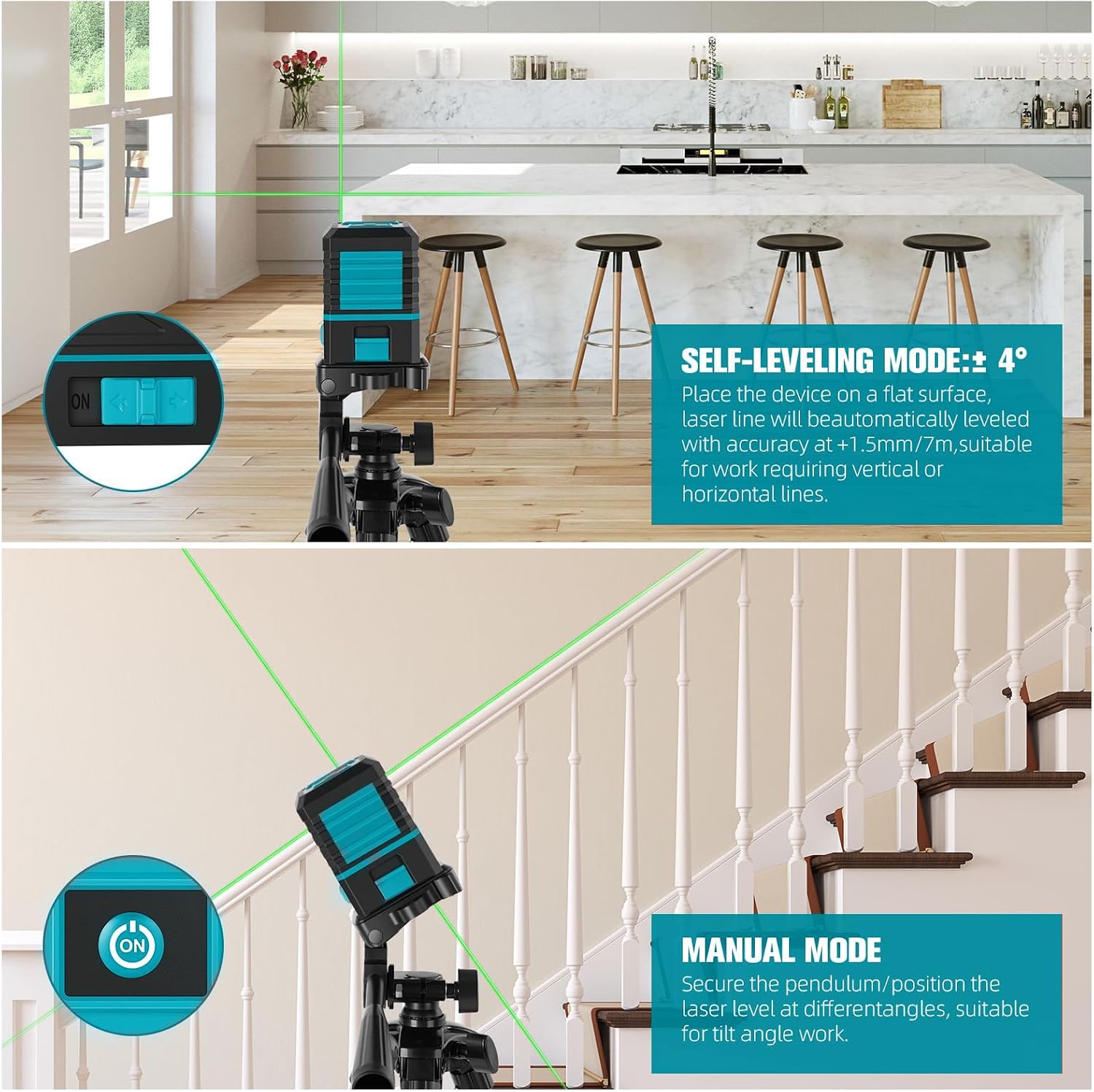 Laser Level with Tripod, 100 feet Green Cross Line Self Rotary Leveling Laser Level, Vertical and Horizontal Line