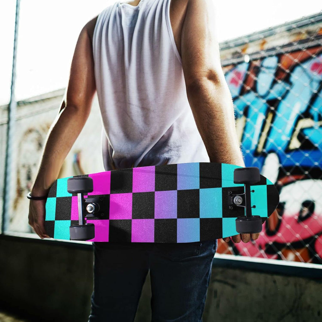 Checkboard Colorful Black Plaid Skateboard Grip Tape Non Slip 33.1"x9.1" Longboard Grip Tapes Scooter Griptape Sheet