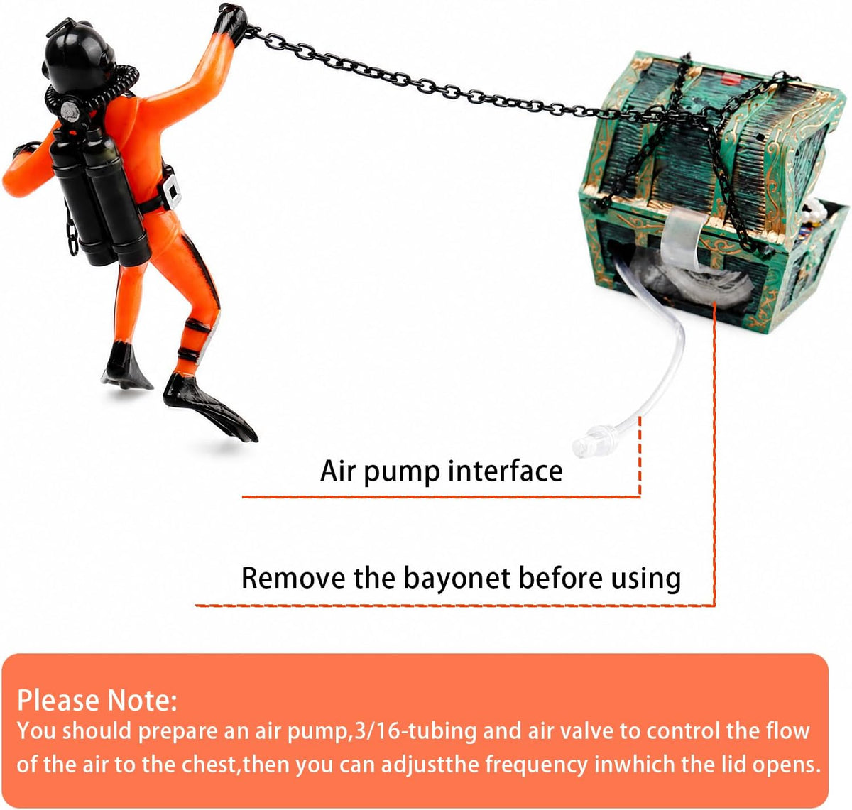 Live-Action Aquarium Ornament Creative Undersea Treasure Chest Diver Air Bubbler Aerating for Fish Tank Decorations